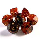 Natural Gold Sunstone Dice Set with Engraved Golden Numbers – Handcrafted Gemstone RPG Dice for DnD, Pathfinder & TTRPGs